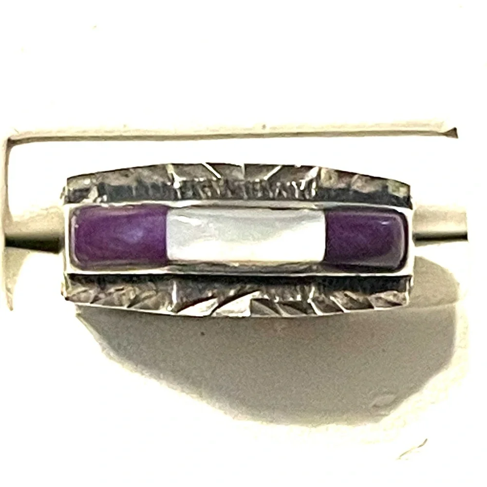 Sterling Charoite and Mother of Pearl Ring sz 10